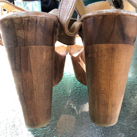 BED STU Tan Brown Cream Washed Clog Heeled Strapped Open Toe Sandals - Picture 4 of 13
